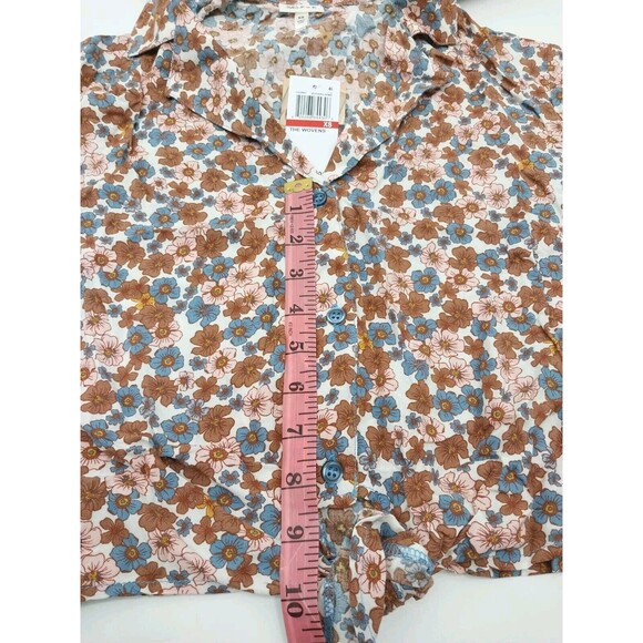 Self Esteem Top Shirt knotted Women Junior Button Front Short Sleeve Fall Sz XS - Picture 3 of 10